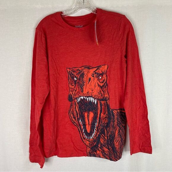 5/$25 Cat & Jack Red Dinosaur T Rex Long Sleeve Casual Graphic T Shirt XL 16 - Picture 2 of 6